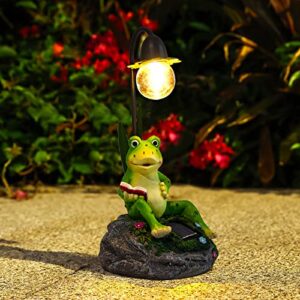 Garden Statues Outdoor Decor, Resin Frog Sculptures & Statues with Edison Bulb Waterproof Solar Figurines Lights for Yard, Lawn, Pond, Patio or Ornaments Gift