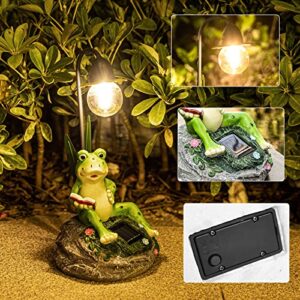 Garden Statues Outdoor Decor, Resin Frog Sculptures & Statues with Edison Bulb Waterproof Solar Figurines Lights for Yard, Lawn, Pond, Patio or Ornaments Gift