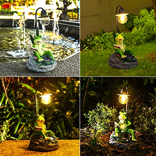 Garden Statues Outdoor Decor, Resin Frog Sculptures & Statues with Edison Bulb Waterproof Solar Figurines Lights for Yard, Lawn, Pond, Patio or Ornaments Gift