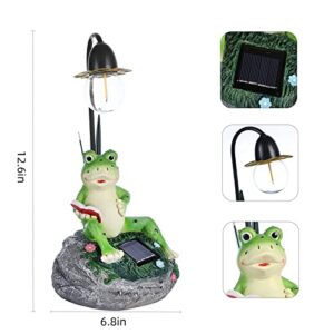 Garden Statues Outdoor Decor, Resin Frog Sculptures & Statues with Edison Bulb Waterproof Solar Figurines Lights for Yard, Lawn, Pond, Patio or Ornaments Gift