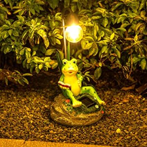 Garden Statues Outdoor Decor, Resin Frog Sculptures & Statues with Edison Bulb Waterproof Solar Figurines Lights for Yard, Lawn, Pond, Patio or Ornaments Gift