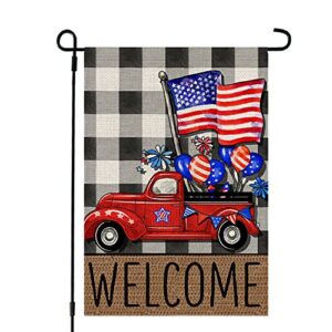 crowned beauty 4th of july patrioctic welcome truck garden flag 12×18 inch double sided usa flag plaid memorial day independence day outside yard party decoration