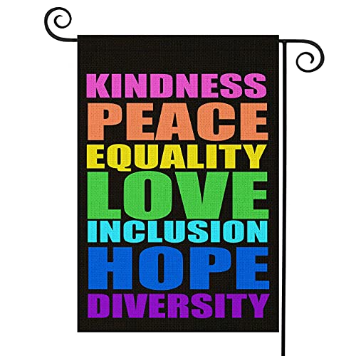 OUXIOAZ Pride Flag Kindness Peace Equality Love Inclusion Hope Diversity Garden Flag Vertical Double Sided 12.5"X18" Burlap Spring Summer Yard Sign Peace Flag Be Kind Flag Patio Outdoor Decoration