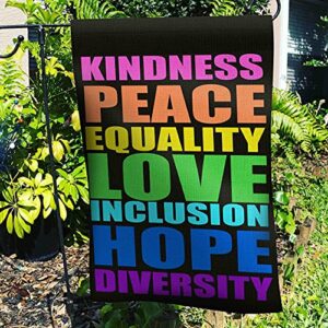 OUXIOAZ Pride Flag Kindness Peace Equality Love Inclusion Hope Diversity Garden Flag Vertical Double Sided 12.5"X18" Burlap Spring Summer Yard Sign Peace Flag Be Kind Flag Patio Outdoor Decoration