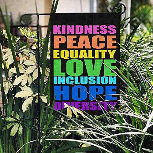 OUXIOAZ Pride Flag Kindness Peace Equality Love Inclusion Hope Diversity Garden Flag Vertical Double Sided 12.5"X18" Burlap Spring Summer Yard Sign Peace Flag Be Kind Flag Patio Outdoor Decoration