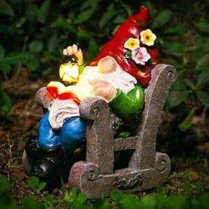 ovewios garden statues gnome decor, garden gnomes outdoor funny gnome on chair with solar light lawn ornaments decor for outside patio yard porch decoration gifts