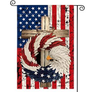 avoin colorlife patriotic stars and stripes eagle wreath garden flag 12×18 inch double sided outside, usa 4th of july memorial day independence day watercolor yard outdoor decoration