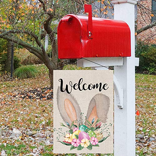 Spring Easter Ears Garden Flag for Outside 12x18 Double Sided Small Welcome Easter Eggs Garden Yard Flags Farmhouse Home Easter Garden Yard Outdoor Decor