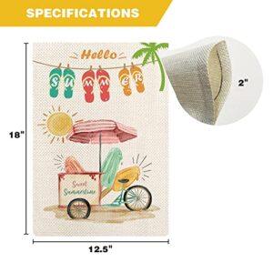 YOVOYOA Hello Summer Popsicles Garden Flag for Outside, 12.5 x 18 Inch Double Sided Hello Sunshine Flip Flops Flag, Happy Holidays Welcome Flag for Patio Lawn Yard Outdoor Decor