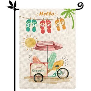 yovoyoa hello summer popsicles garden flag for outside, 12.5 x 18 inch double sided hello sunshine flip flops flag, happy holidays welcome flag for patio lawn yard outdoor decor