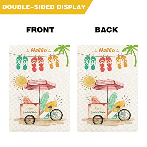 YOVOYOA Hello Summer Popsicles Garden Flag for Outside, 12.5 x 18 Inch Double Sided Hello Sunshine Flip Flops Flag, Happy Holidays Welcome Flag for Patio Lawn Yard Outdoor Decor