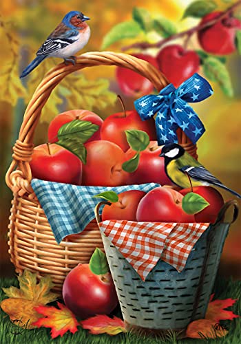 Harvest Apple Basket Fall Garden Flag Bluebirds Picnic 12.5"x18" Briarwood Lane