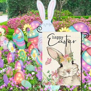 AVOIN colorlife Happy Easter Garden Flag 12x18 Inch Double Sided Outside, Floral Rabbit Pascha Yard Outdoor Decoration