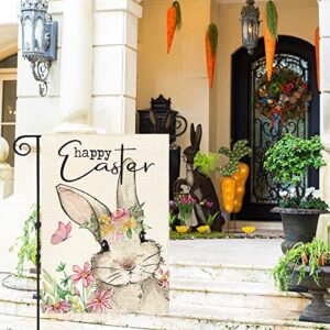 AVOIN colorlife Happy Easter Garden Flag 12x18 Inch Double Sided Outside, Floral Rabbit Pascha Yard Outdoor Decoration