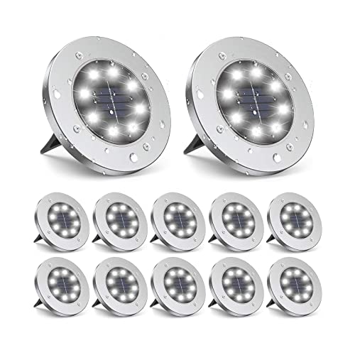 ZGWJ Solar Ground Lights, 12 Packs 8 LED Solar Garden Lamp Waterproof In-Ground Outdoor Landscape Lighting for Patio Pathway Lawn Yard Deck Driveway Walkway White