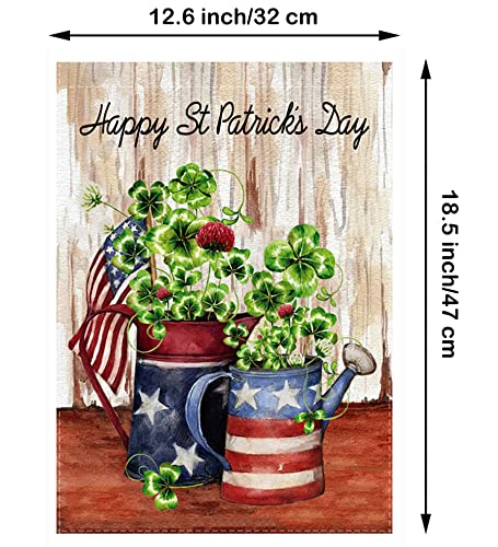 St Patricks Day Garden Flag Luck Shamrock US Flag Bottle 12.5 x 18 Inch Vertical Double Sided Burlap Happy Patricks Day Home Yard Decorations