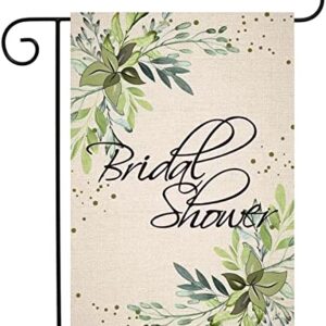 BUYITO Bridal Shower Garden Flag 12x18 Inch Double Sided, Eucalyptus Floral Rustic Greenery Yard Decoration Flag Small Vertical Premium Burlap Rustic Welcome Yard Flag for Farmhouse Outside Outdoor Flags Bridal Party Celebration Banner