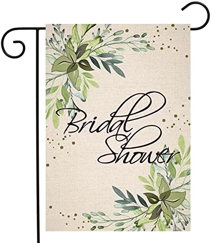 BUYITO Bridal Shower Garden Flag 12x18 Inch Double Sided, Eucalyptus Floral Rustic Greenery Yard Decoration Flag Small Vertical Premium Burlap Rustic Welcome Yard Flag for Farmhouse Outside Outdoor Flags Bridal Party Celebration Banner