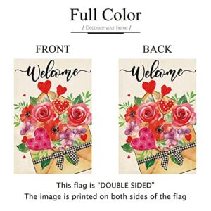 ORTIGIA Valentines Day Sending Love Garden Flag 12x18 Inch Vertical Double Sided Envelope Rose Heart Flowers Flag for Outside Yard Anniversary Wedding Party Yard Outdoor Decoration