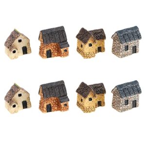 2 sets (8pcs) dollhouse village stone houses resin miniature gardening landscape simulation cottage house fairy garden decoration for dollhouse decor