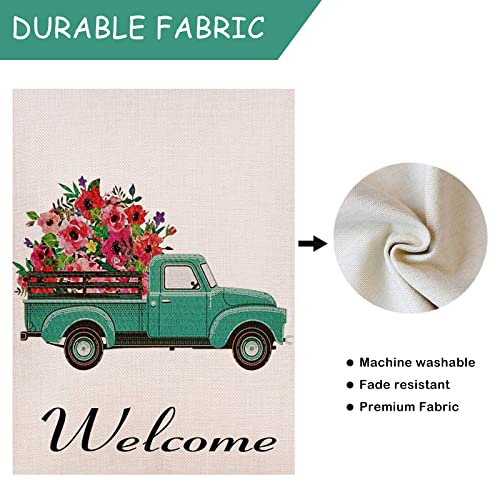 Selmad Welcome Spring Truck Decorative House Flag, Flower Pickup Home Yard Garden Outdoor Decor, Summer Large Outside Decoration Double Sided 28 x 40