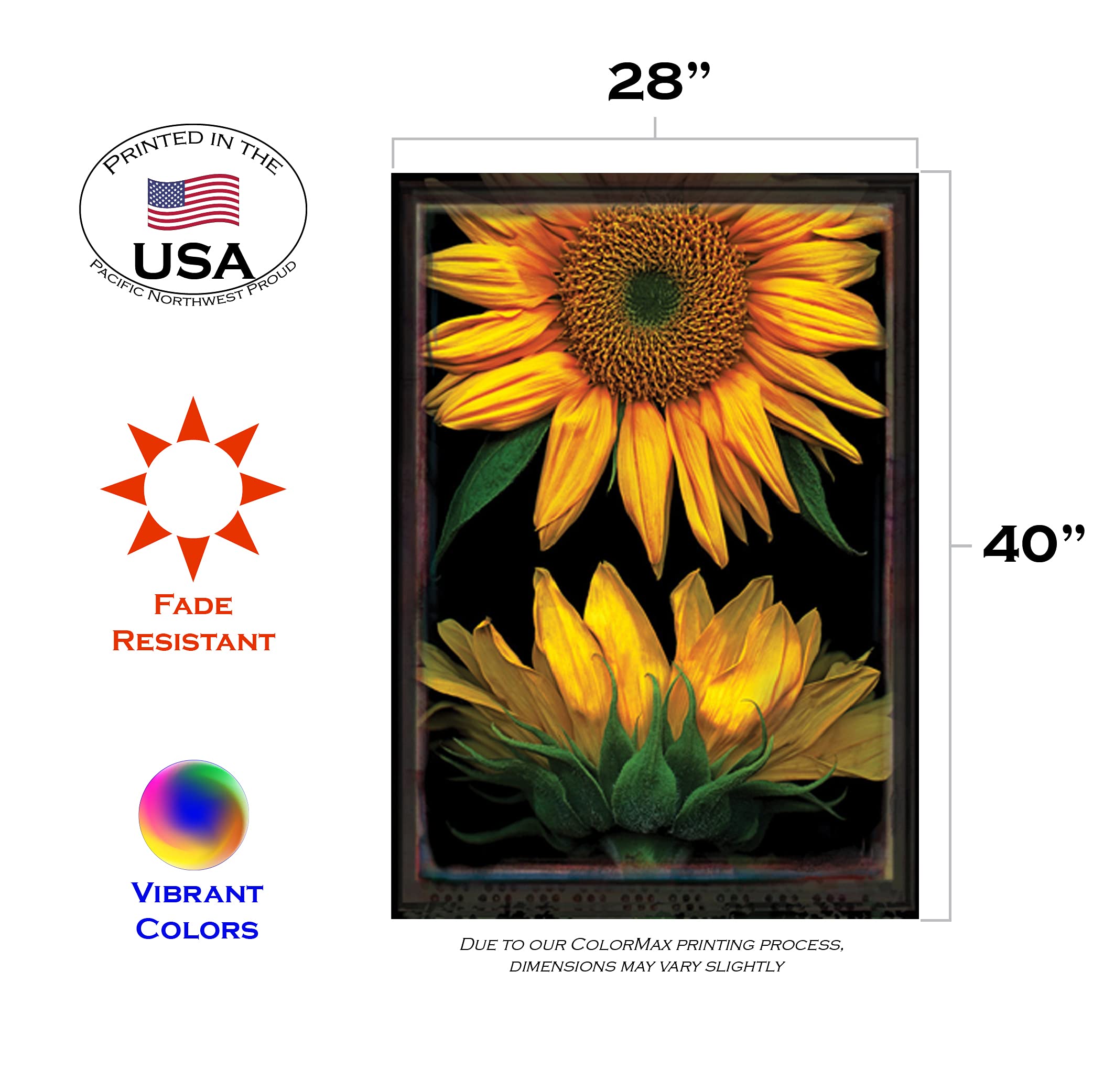 Toland Home Garden 101193 Sunflowers On Black Fall Garden Flag 28x40 Inch Double Sided for Outdoor Summer House Yard Decoration