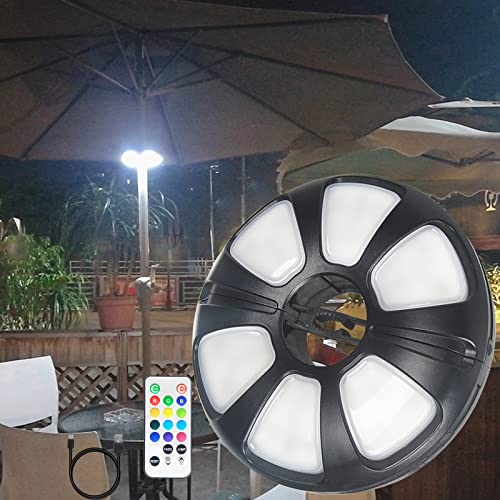 YAQIIHOME Patio Umbrella Light Rechargeable Battery Operated with Remote Control,Outdoor Pole Umbrella Light 13 Colors Changing Champing Lights 300LM with Dimmer and Timer auto-Off