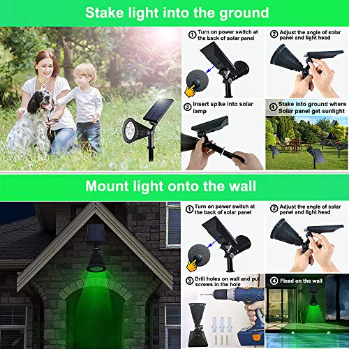 Clordeal Green Solar Spotlight, 2 in 1 Solar Powered LED Landscape Lights Outdoor, Waterproof 4 LED Solar Tree Uplight Garden Decorative Lighting (Green)