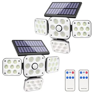 ‎flora element solar lights outdoor with motion sensor, 180 led 3000lm security lights with remote control 4 adjustable heads ip65 waterproof flood lights for garage garden yard pathway 2 pack
