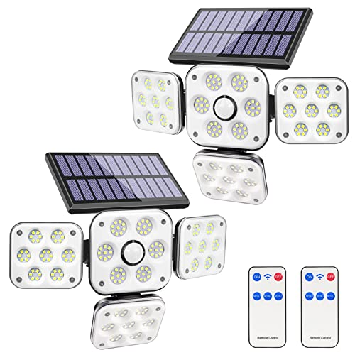 ‎Flora Element Solar Lights Outdoor with Motion Sensor, 180 LED 3000LM Security Lights with Remote Control 4 Adjustable Heads IP65 Waterproof Flood Lights for Garage Garden Yard Pathway 2 Pack