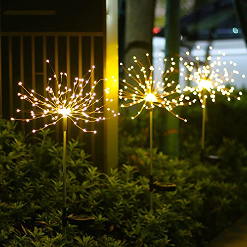 Solar Firework Lights 2 Packs Solar Garden Decorative Lights Outdoor 105 LED 2 Modes Firework String Light Waterproof Landscape Fairy Lights for Yard Lawn Pathway Christmas Party Decor (Warm White)