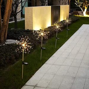 Solar Firework Lights 2 Packs Solar Garden Decorative Lights Outdoor 105 LED 2 Modes Firework String Light Waterproof Landscape Fairy Lights for Yard Lawn Pathway Christmas Party Decor (Warm White)