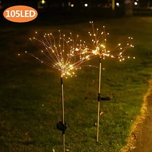 Solar Firework Lights 2 Packs Solar Garden Decorative Lights Outdoor 105 LED 2 Modes Firework String Light Waterproof Landscape Fairy Lights for Yard Lawn Pathway Christmas Party Decor (Warm White)