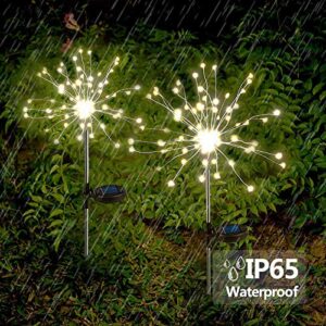 Solar Firework Lights 2 Packs Solar Garden Decorative Lights Outdoor 105 LED 2 Modes Firework String Light Waterproof Landscape Fairy Lights for Yard Lawn Pathway Christmas Party Decor (Warm White)