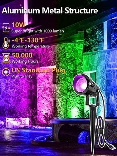 ZUCKEO 10W Christmas Spot Lights Outdoor Spotlight RGB Color Changing Landscape Lights,120V Waterproof LED Spotlights with Remote & Plug for Yard Garden Path Tree House Halloween Decorations (2Pack)