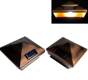 6-pack garden solar copper post deck cap square fence lights 4″ x 4″ with amber led lights