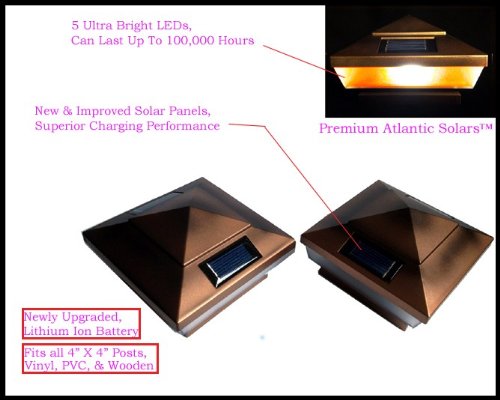 6-pack Garden Solar Copper Post Deck Cap Square Fence Lights 4" X 4" with AMBER LED lights