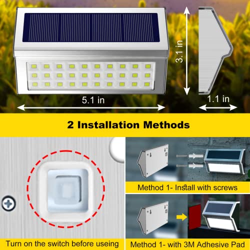 ROSHWEY Solar Fence Lights Outdoor Waterproof, 8 PCS Solar Deck Step Lamps Stainless Steel Bright 30 LED Railing Post Lights Weatherproof White Lighting for Fences Decks Steps Stairs Patio Garden