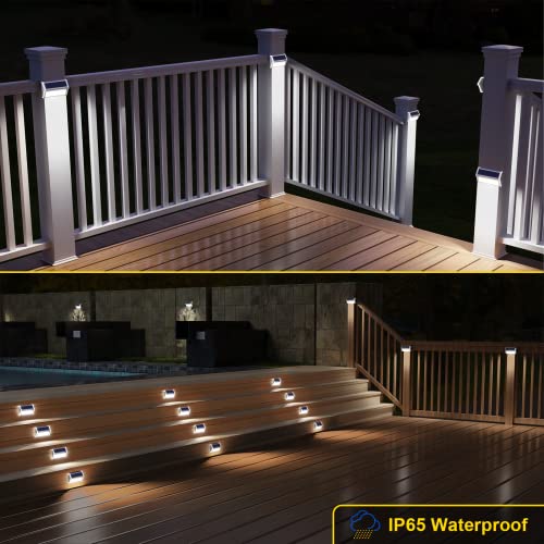 ROSHWEY Solar Fence Lights Outdoor Waterproof, 8 PCS Solar Deck Step Lamps Stainless Steel Bright 30 LED Railing Post Lights Weatherproof White Lighting for Fences Decks Steps Stairs Patio Garden