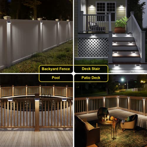 ROSHWEY Solar Fence Lights Outdoor Waterproof, 8 PCS Solar Deck Step Lamps Stainless Steel Bright 30 LED Railing Post Lights Weatherproof White Lighting for Fences Decks Steps Stairs Patio Garden