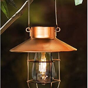 Hanging Solar Lights Lantern Lamp with Shepherd Hook,Metal Waterproof Edison Bulb Lights for Garden Outdoor Pathway (Copper)