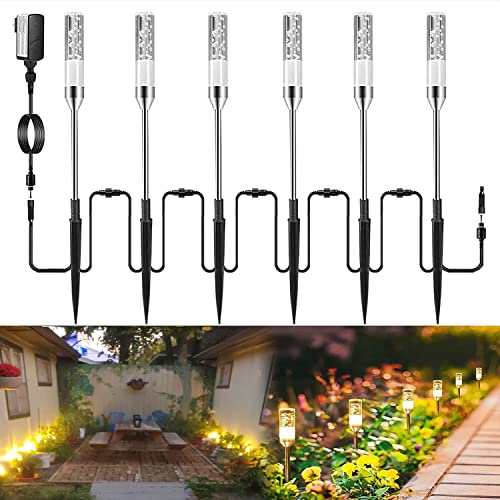 GreenClick Extendable 6 Pack LED Path Lights & Solar Pathway Lights, 2 Pack Solar Lights Outdoor Waterproof IP65