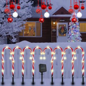 12 Pack Solar Christmas Candy Cane Lights, 21" Candy Cane Pathway Lights Outdoor Markers Christmas Decorations Lights with 8 Lighting Modes, for Xmas Holiday Party Garden Walkway Patio Garden Decor