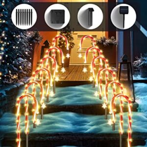 12 Pack Solar Christmas Candy Cane Lights, 21" Candy Cane Pathway Lights Outdoor Markers Christmas Decorations Lights with 8 Lighting Modes, for Xmas Holiday Party Garden Walkway Patio Garden Decor