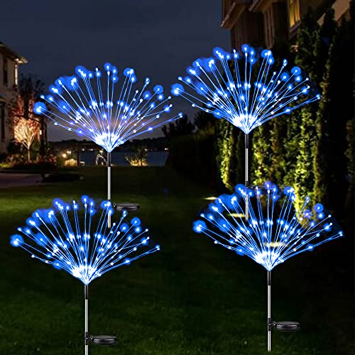 HPYDIY 4 Pack Solar Garden Lights Outdoor，Fireworks Lights 8 Modes 120 LED Solar Waterproof Decorative Firefly Lights Pathway Lawn Patio Decor DIY Lamp Landscape courtyards Parties Christmas(Blue)