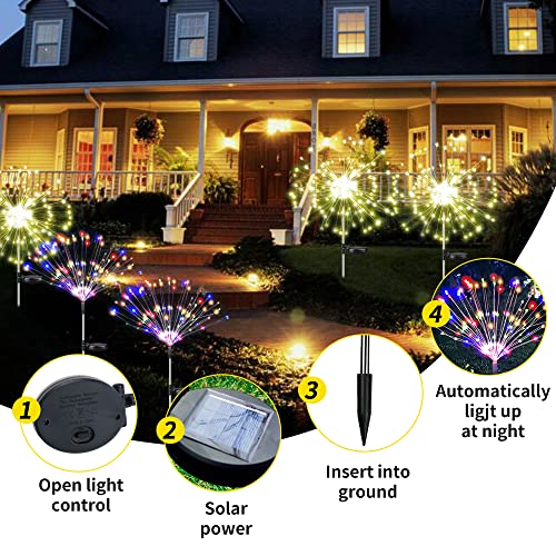 HPYDIY 4 Pack Solar Garden Lights Outdoor，Fireworks Lights 8 Modes 120 LED Solar Waterproof Decorative Firefly Lights Pathway Lawn Patio Decor DIY Lamp Landscape courtyards Parties Christmas(Blue)