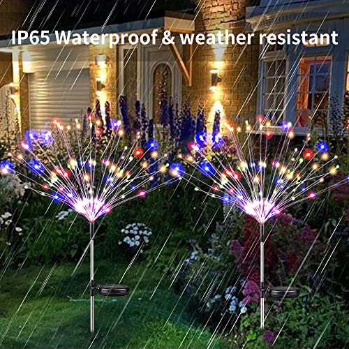 HPYDIY 4 Pack Solar Garden Lights Outdoor，Fireworks Lights 8 Modes 120 LED Solar Waterproof Decorative Firefly Lights Pathway Lawn Patio Decor DIY Lamp Landscape courtyards Parties Christmas(Blue)