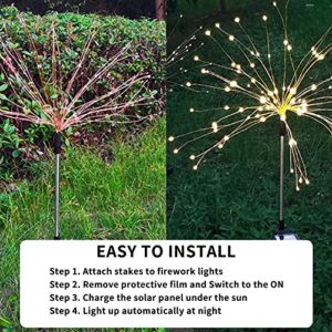 HPYDIY 4 Pack Solar Garden Lights Outdoor，Fireworks Lights 8 Modes 120 LED Solar Waterproof Decorative Firefly Lights Pathway Lawn Patio Decor DIY Lamp Landscape courtyards Parties Christmas(Blue)