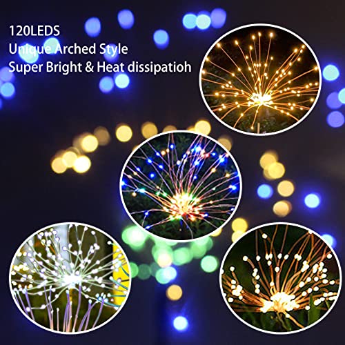 HPYDIY 4 Pack Solar Garden Lights Outdoor，Fireworks Lights 8 Modes 120 LED Solar Waterproof Decorative Firefly Lights Pathway Lawn Patio Decor DIY Lamp Landscape courtyards Parties Christmas(Blue)