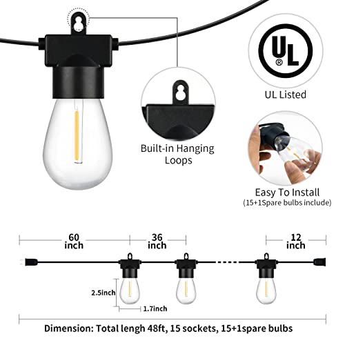 Aialun 96FT LED Outdoor String Lights, Outside Patio Backyard Light with 2200K Shatterproof Edison Bulbs, Heavy-Duty Commercial Grade Weatherproof Strand Decorative Café Porch Bistro Garden Tree